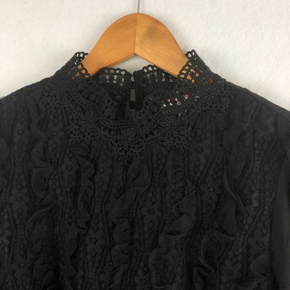 Andree by Unit NWT Women's Size Small Black Lace Blouse Long Sleeve Mock Neck - Picture 3 of 8